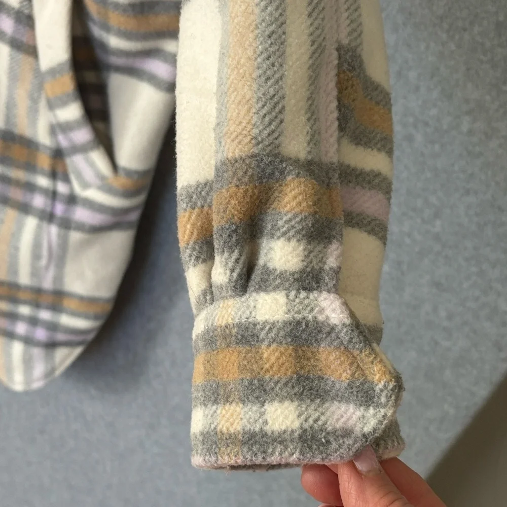 Anthropologie Hooded Plaid High Pile Fleece Lined Shirt Jacket L - Picture 8 of 12